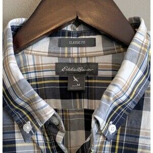 Eddie Bauer Shirt Mens Medium Blue White Check Button Down Classic Fit M Dress